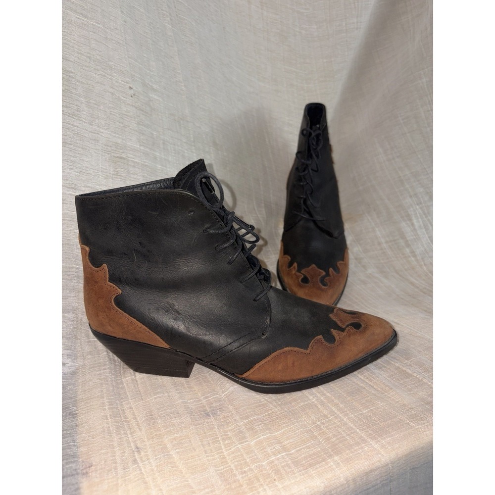 Unbranded Genuine Leather Western Flame Boots Black Brown Lace Up Size 8 Spain